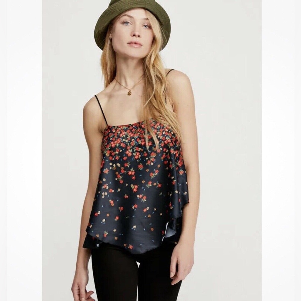 Free People Layer Tank Black Floral Print **